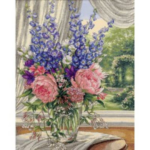 35257 Peonies Delphiniums Dimensions siuvinėjimo rinkinys siuvinejimas kryzeliu siulu dama