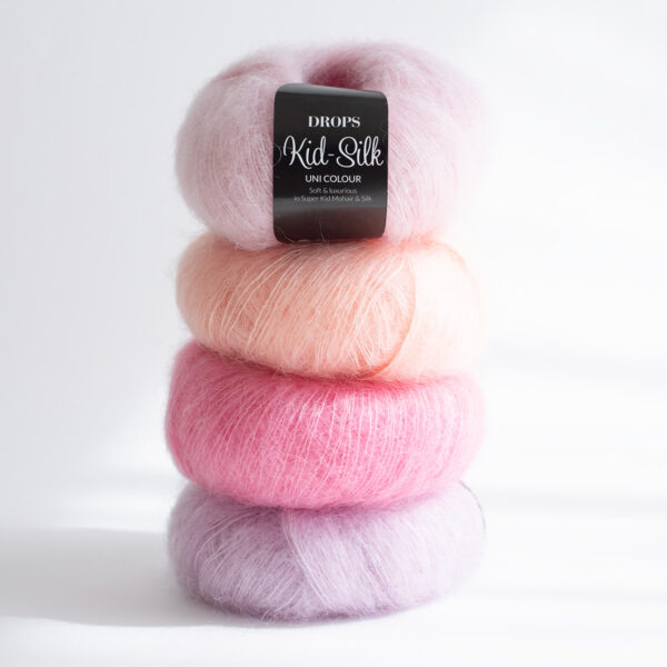 Drops Kid Silk mohera šilkas mezgimo siūlai – lengvi purus moheros siulai – siulu dama – norvegiski siulai – svelnus moherio ir silko siulai – skaru ir saliu mezgimui - pukuoti siulai - 25%silkas 75% mohera- silti siulai - mezgimui masina- mezgimo siulai - purus - svelnus - pukuoti siulai-pridetinis siulas
