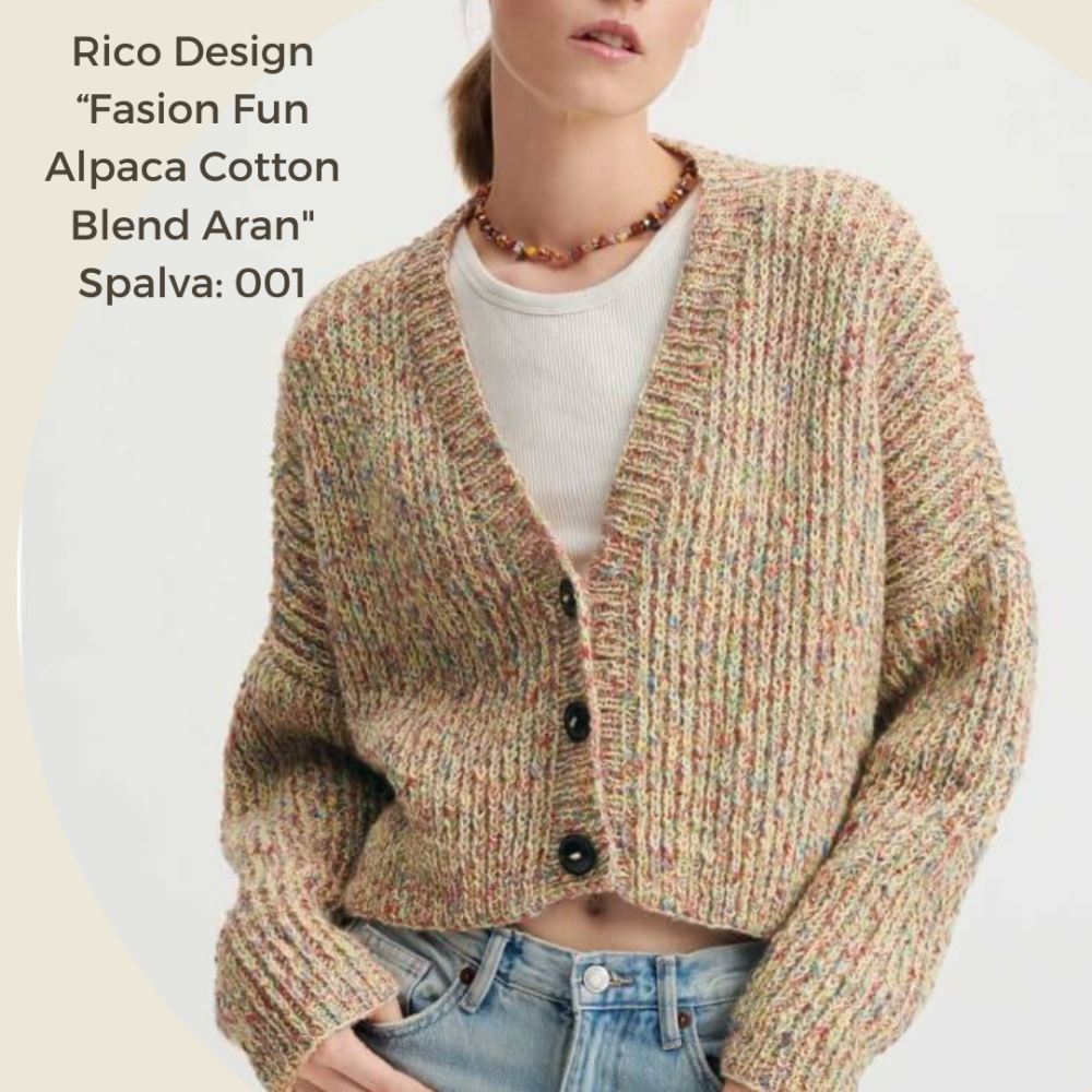 Fashion fun Alpaca Cotton blend aran - alpakos siulai - medvilnes siulai - margi - fakturiniai - minksti siulai - ivairiaspalviai - vaikams - megztukams - salikams - vasarai - pavasariui - mezgimo siulai - nerimo siulai - idomus - Siulu dama - 50g - 120m