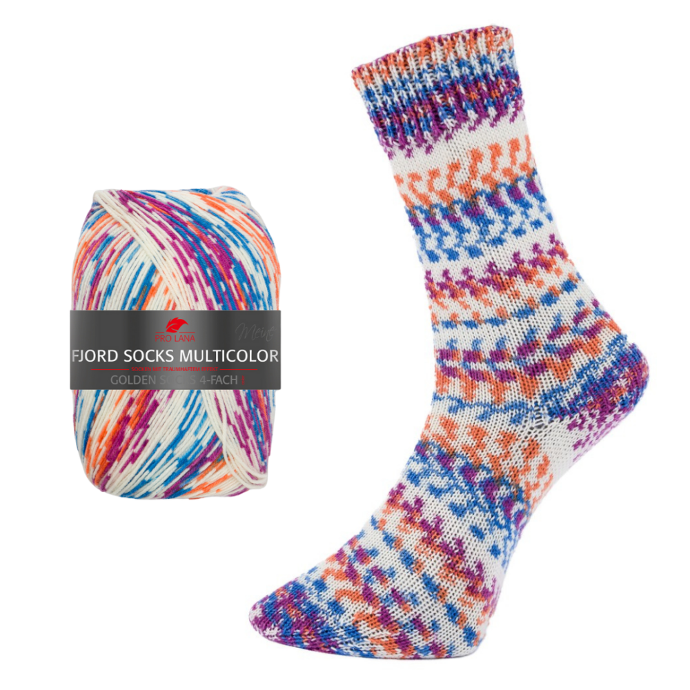 485 Fjord Socks Multicolour kojininiai siulai margi siulai rastuoti siulai ploni siulai Pro Lana