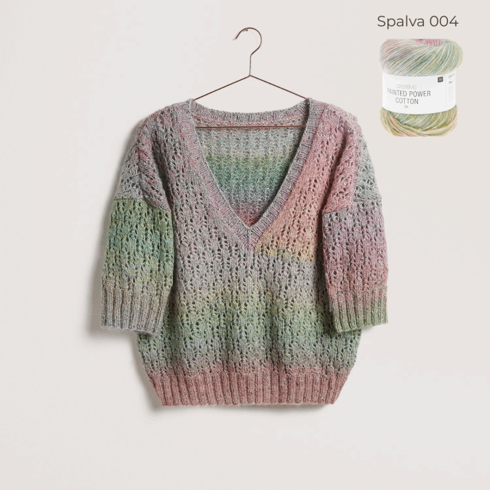 RICO Painted Power Cotton 59 % medvilnė, 26 % akrilas, 8 % vilna, 7 % poliamidas mezgimo siulai spalvoti siulai margi siulai vasaros siulai siulai megztukams bliuskutems salikams siulai vaikams siulai suaugusiems siulu dama