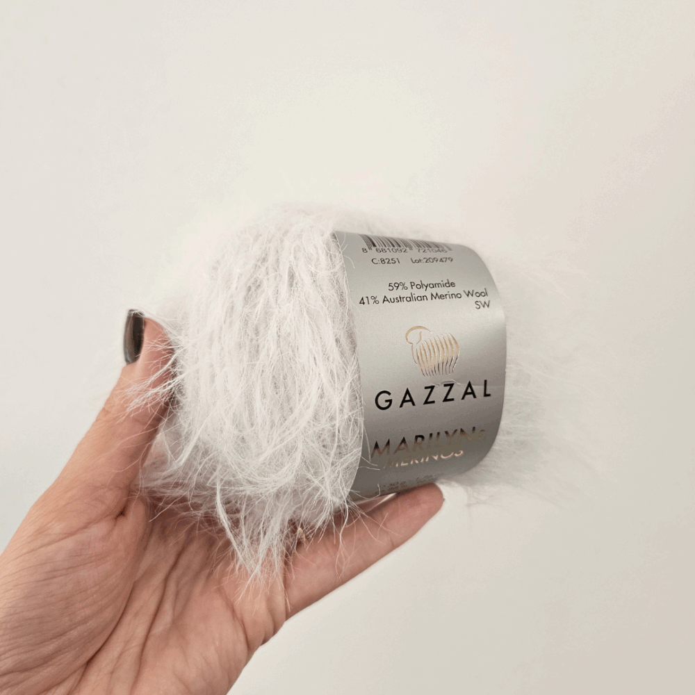 Merilyn Merinos Gazzal merino vilnos poliamido siulai mezgimui pukuoti kailiniai siulai megztukams pledams pagalvelems zaisliuku mezgimas nerimas siulu dama