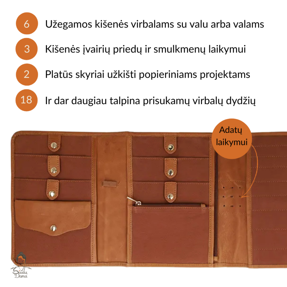 KnitPro Velora 12892 eko odos įvairių virbalų universalus virbalu deklas, deklas valams, virbalams su valu, prisukamu virbalu deklas, vašelių dėklas dėklas mezgimo priemonems Siulu dama
