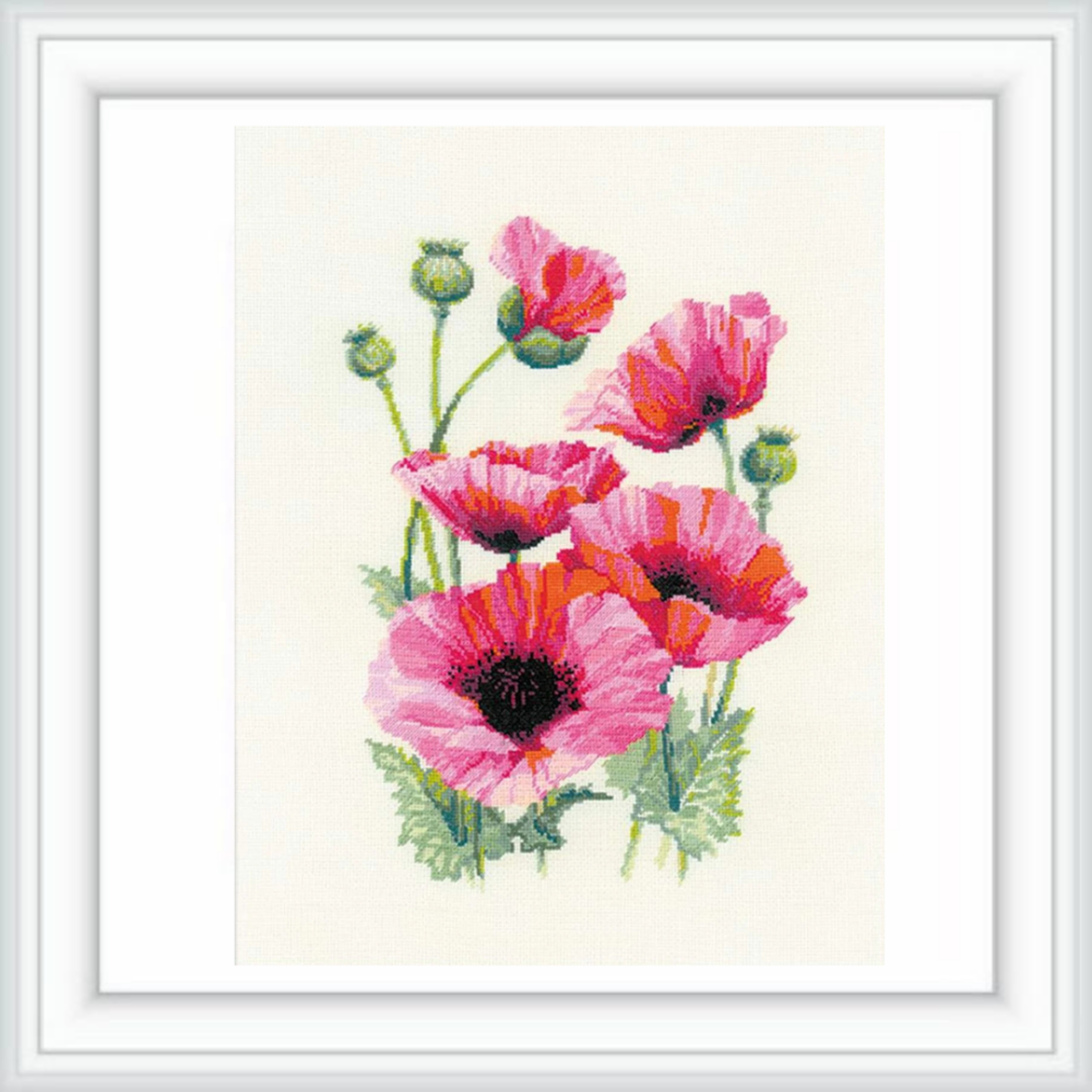 Riolis 1775 rozines aguonos Pink poppies siuvineimo rinkinys pradedantiesiems siuvinejimo rinkinys