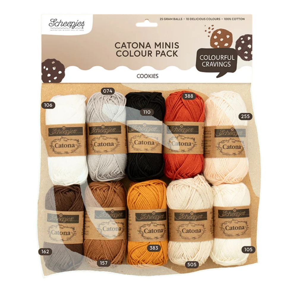Scheepjes Cookies Catona Minis siulu rinkinys nerimui mezgimui kurybinis , siulai po 25 g, spalvotu siulu rinkinys medvilne merserizuota 100% medvilne zaislu nerimui, amigurumi, papuosalu gamybai Siulu dama