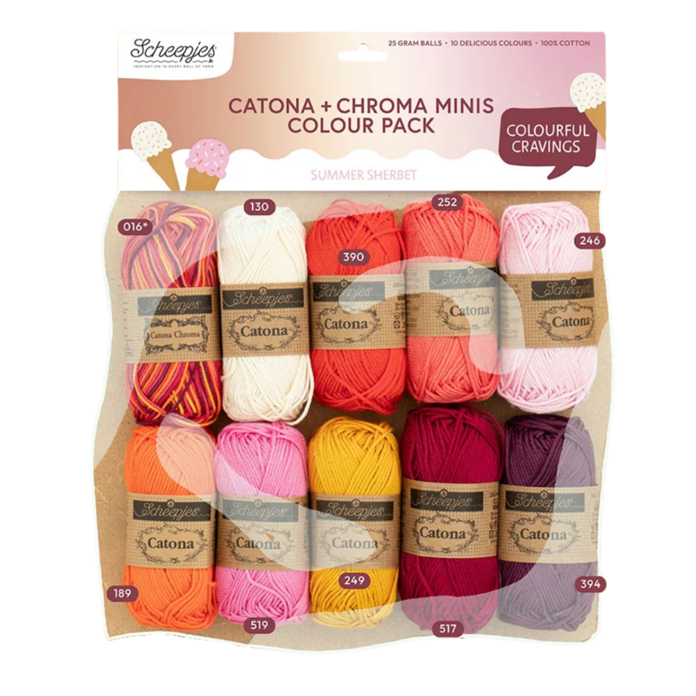 Scheepjes Summer Sherbet Catona Minis siulu rinkinys nerimui mezgimui kurybinis , siulai po 25 g, spalvotu siulu rinkinys medvilne merserizuota 100% medvilne zaislu nerimui, amigurumi, papuosalu gamybai Siulu dama